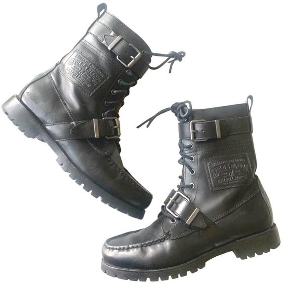 Polo Ralph Lauren Mens Ranger Boot combat bikercore leather black Radbourne 7. - Picture 1 of 13
